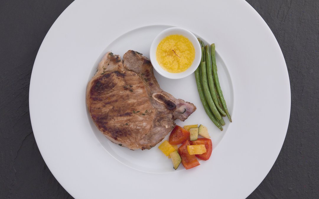 Veal Cutlet with Saffron Butter and Grilled Vegetables